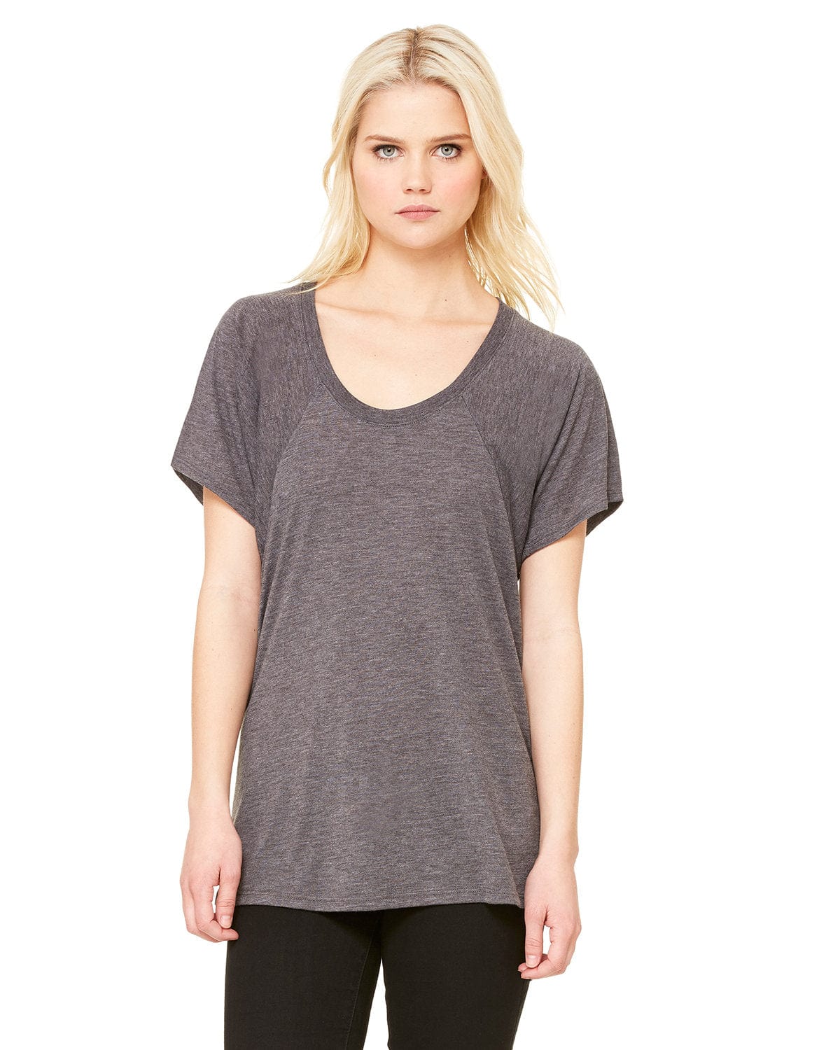 Bella + Canvas B8801: Ladies' Flowy Raglan T-Shirt in Dark Gry Heather
