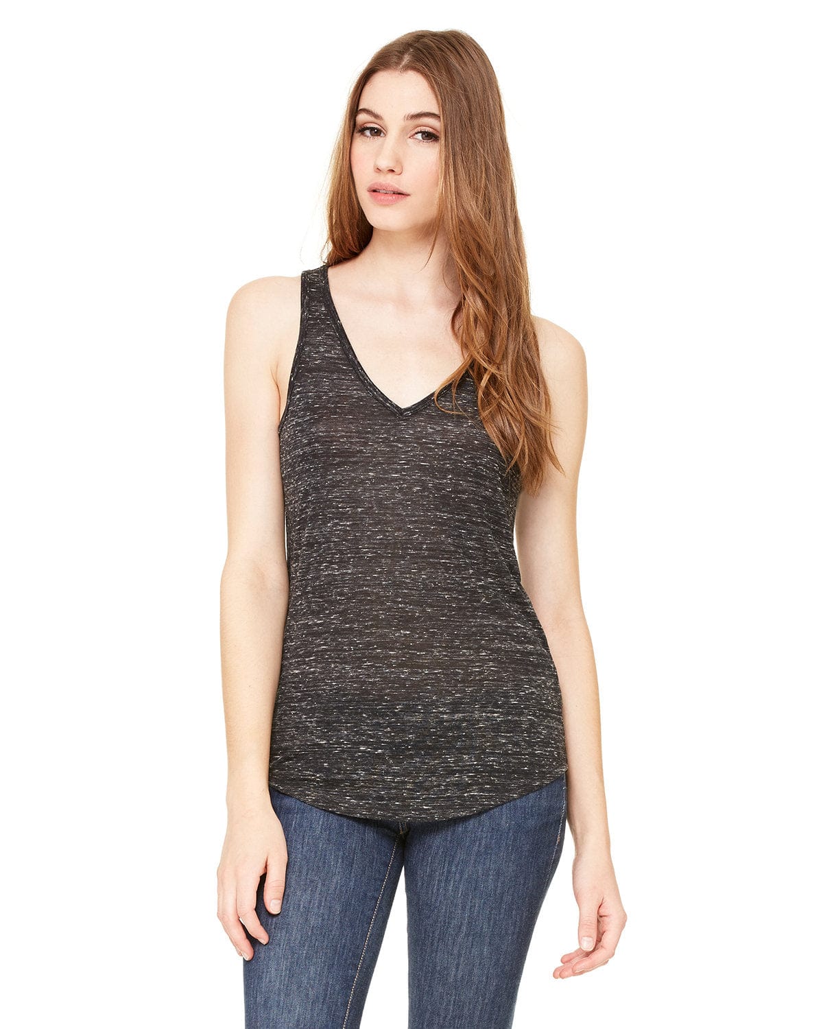 Bella + Canvas B8805: Ladies' Flowy V-Neck Tank in Black Marble