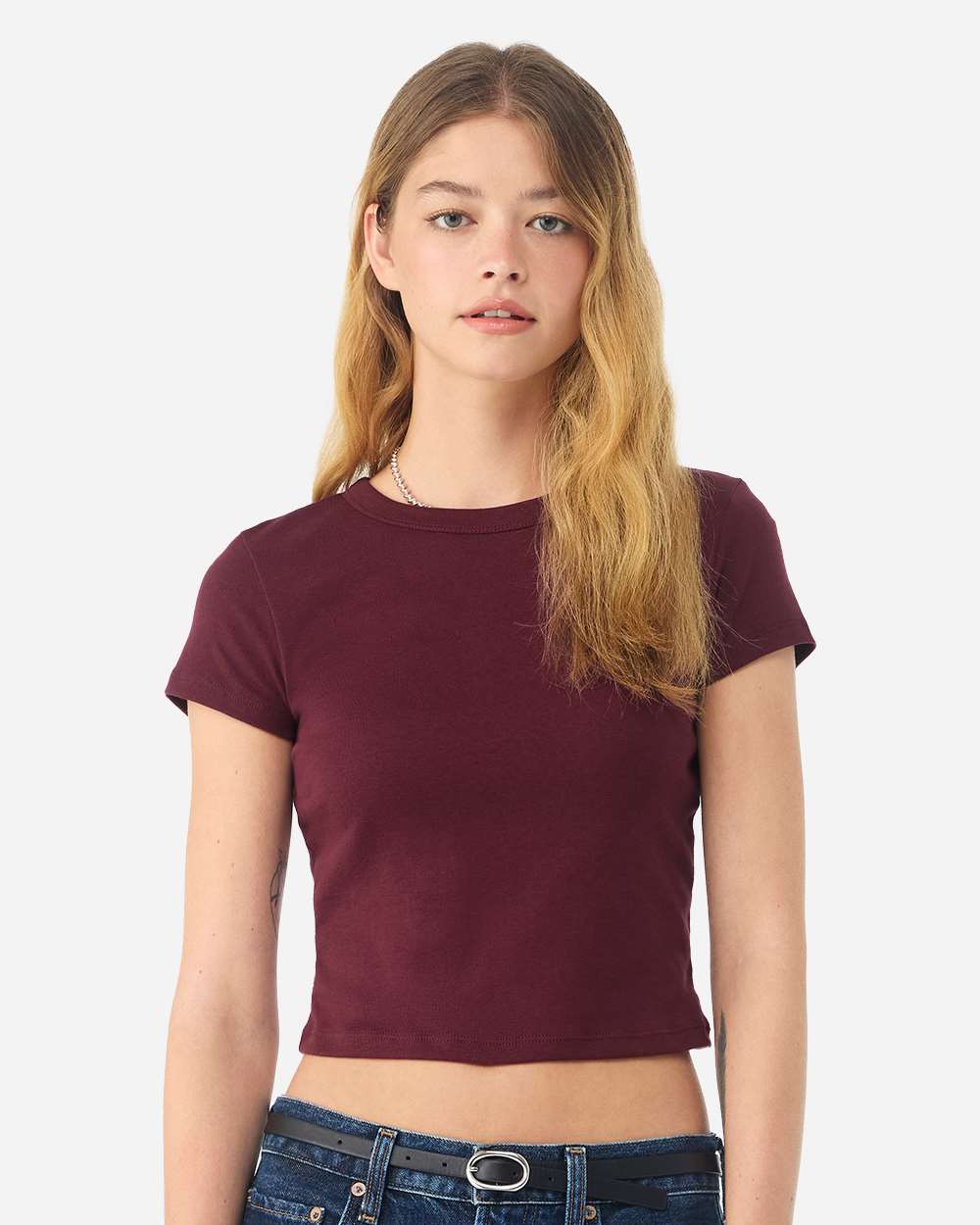 Bella+Canvas 1010 Women's Micro Rib Baby Tee in Solid Maroon Blend