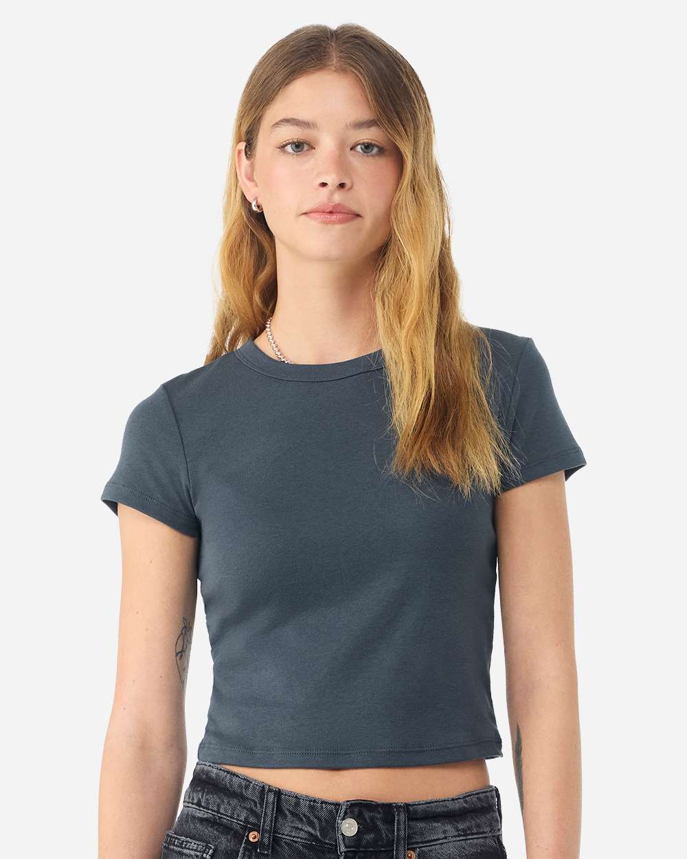 Bella+Canvas 1010 Women's Micro Rib Baby Tee in Solid Vintage Navy Blend