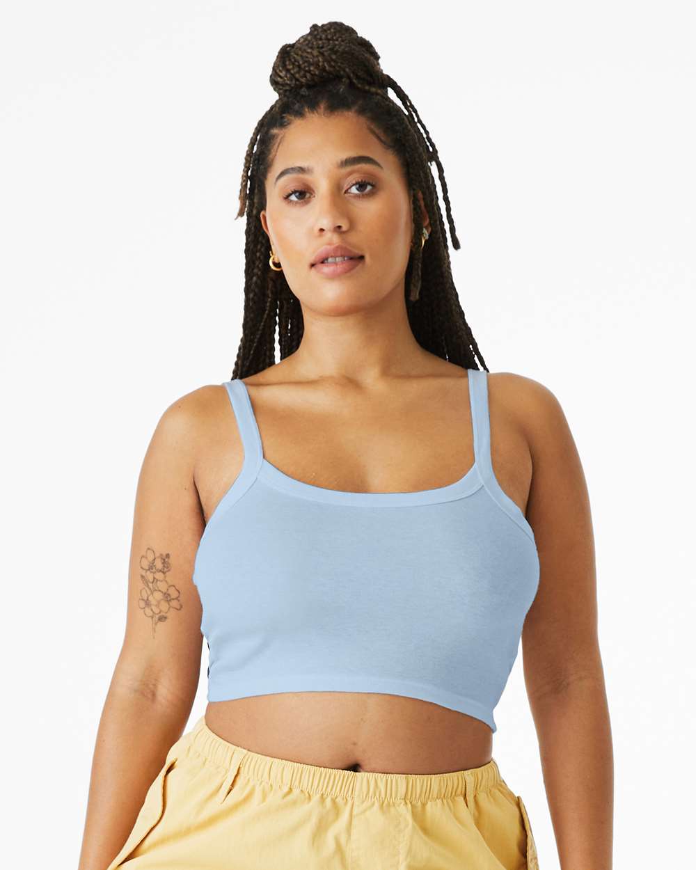 Bella+Canvas 1012 Women's Micro Rib Spaghetti Strap Tank in Solid Baby Blue Blend