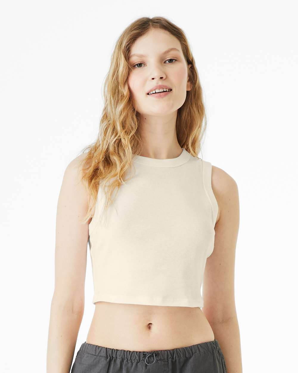 Bella+Canvas 1013 Women's Micro Rib Muscle Crop Tank in Solid Natural Blend