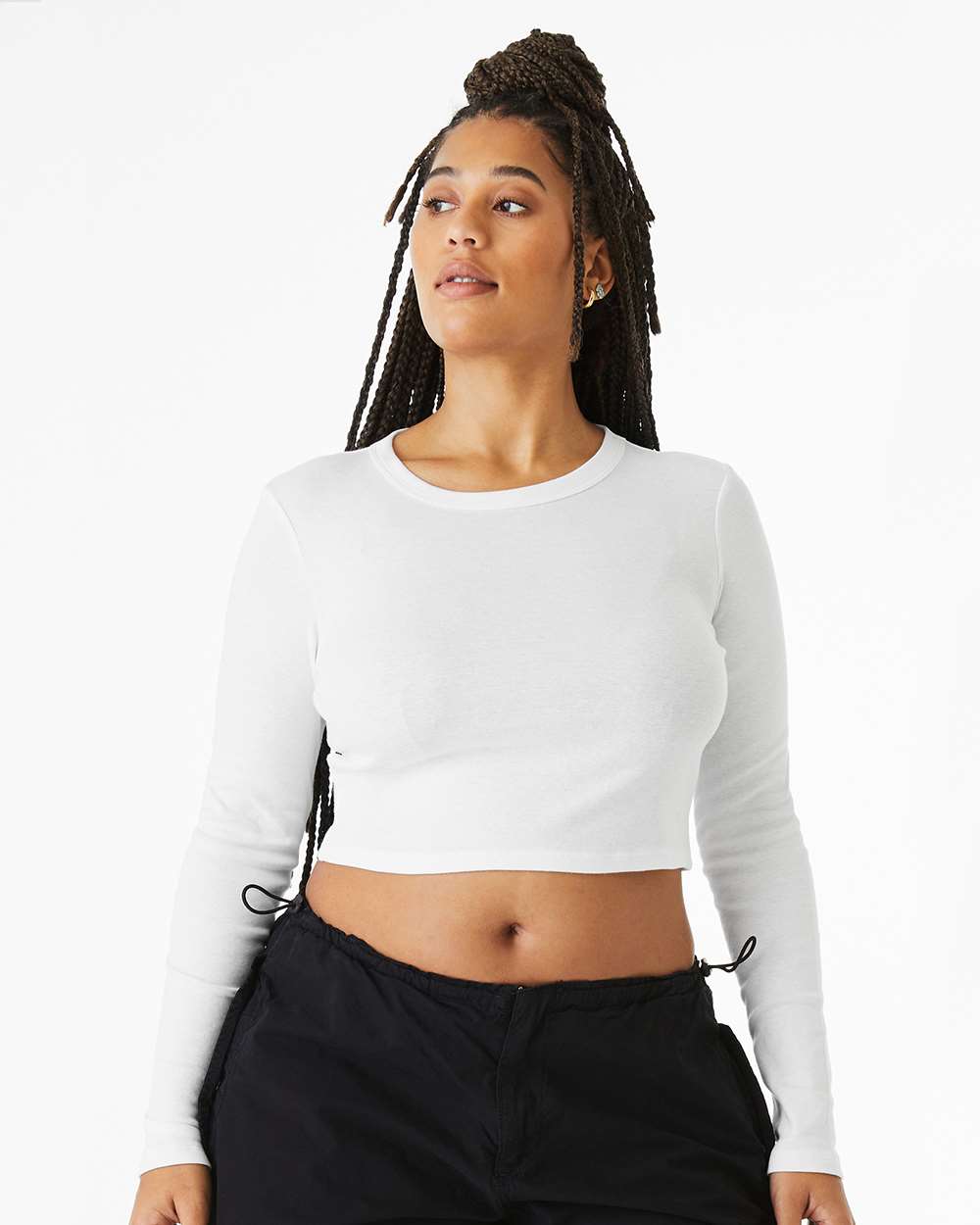 Bella+Canvas 1501 Women's Micro Rib Long Sleeve Baby Tee in Solid White Blend