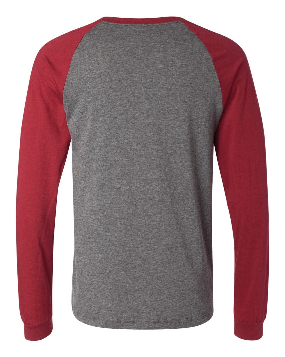 Bella+Canvas 3000 Men's Long Sleeve Jersey Baseball Tee in Deep Heather/ Cardinal