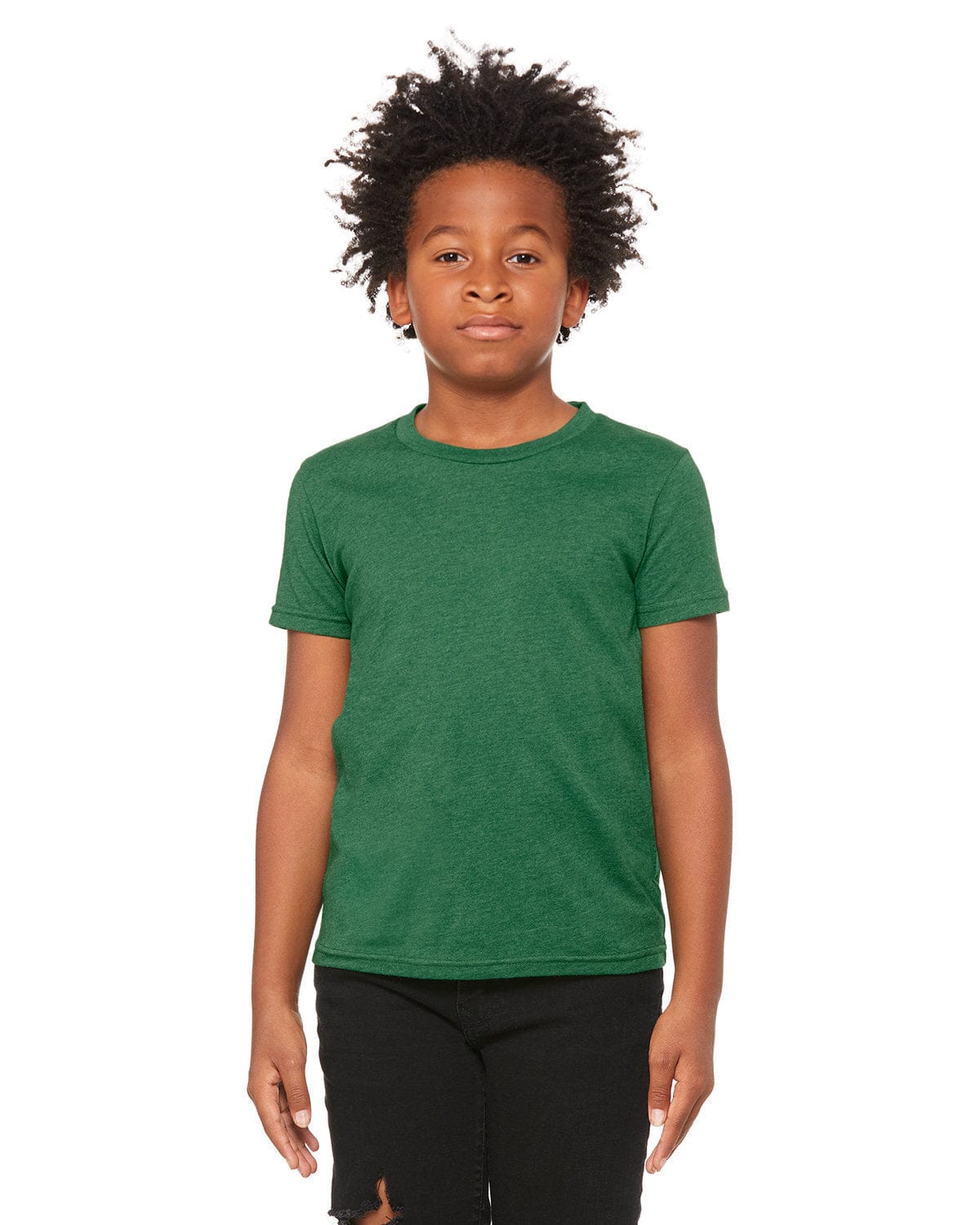 Bella+Canvas 3001YCV Youth CVC Jersey T-Shirt in Hthr Grass Green