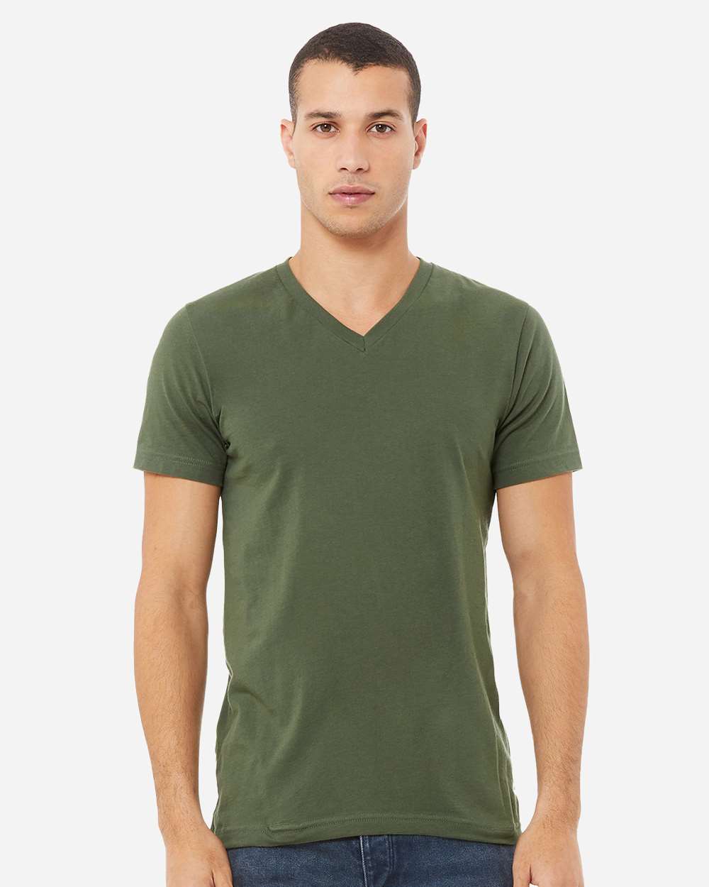 Bella+Canvas 3005 Unisex Jersey V-Neck Tee in Military Green