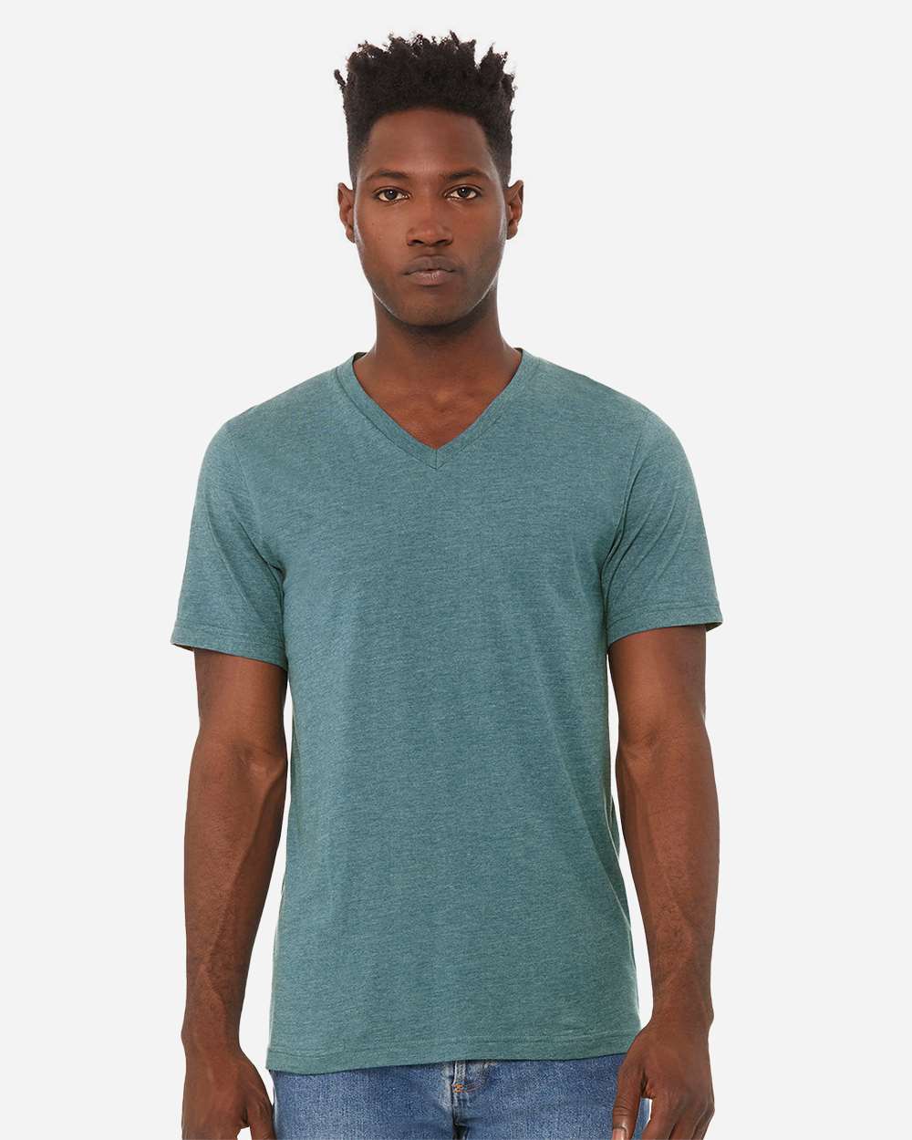 Bella+Canvas 3005CVC Unisex Heather CVC V-Neck Tee in Heather Deep Teal