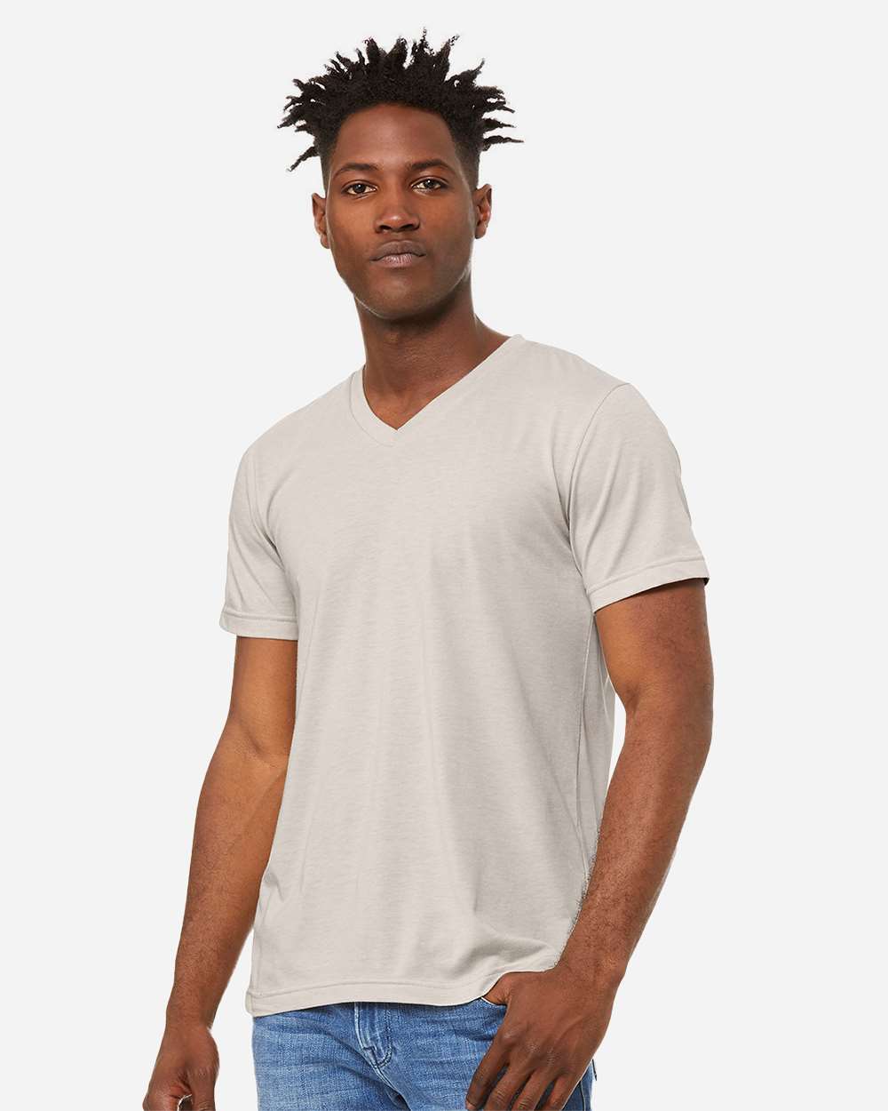 Bella+Canvas 3005CVC Unisex Heather CVC V-Neck Tee in Heather Dust