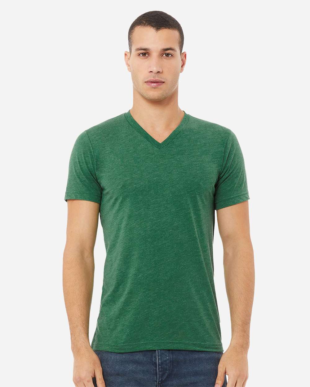 Bella+Canvas 3005CVC Unisex Heather CVC V-Neck Tee in Heather Grass Green