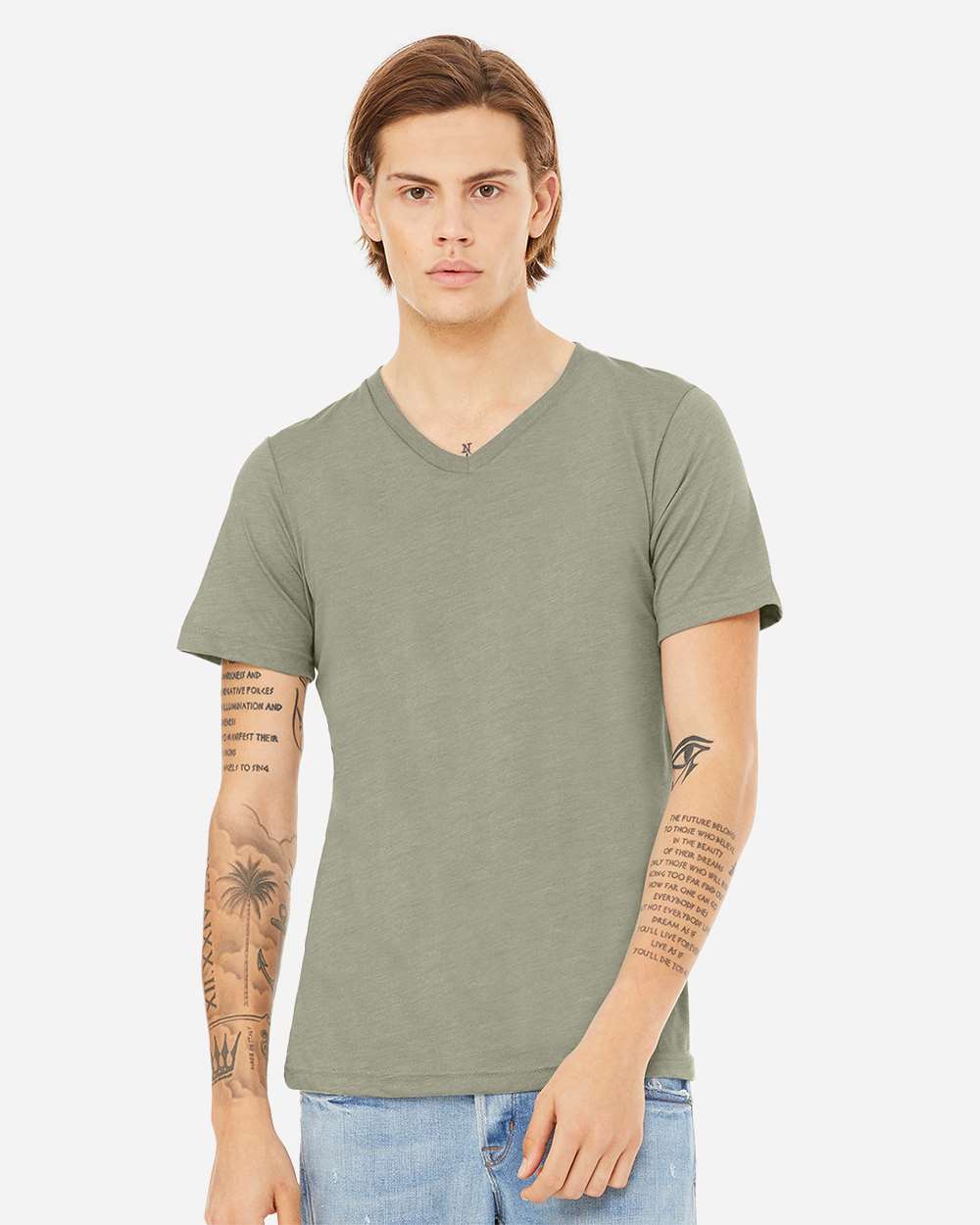 Bella+Canvas 3005CVC Unisex Heather CVC V-Neck Tee in Heather Stone
