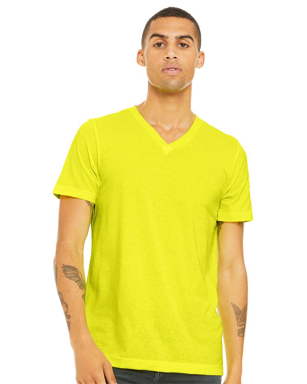 Bella+Canvas 3005CVC Unisex Heather CVC V-Neck Tee in Neon Yellow