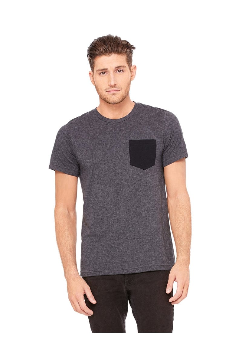 Bella+Canvas 3021: Men's Jersey Pocket T-Shirt in Drk Gry Htr/ Blk