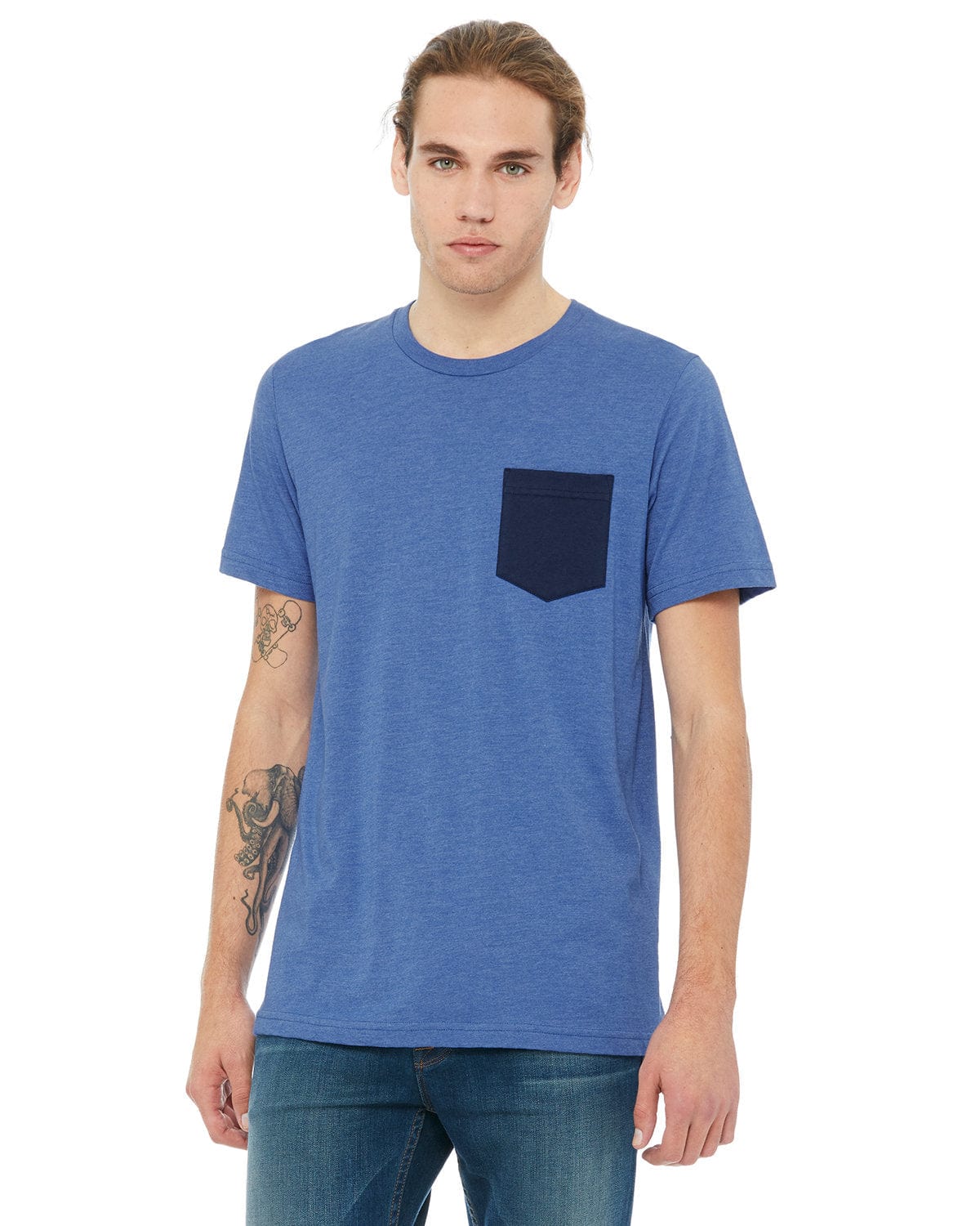 Bella+Canvas 3021: Men's Jersey Pocket T-Shirt in Hthr Tr Roy/ Nvy