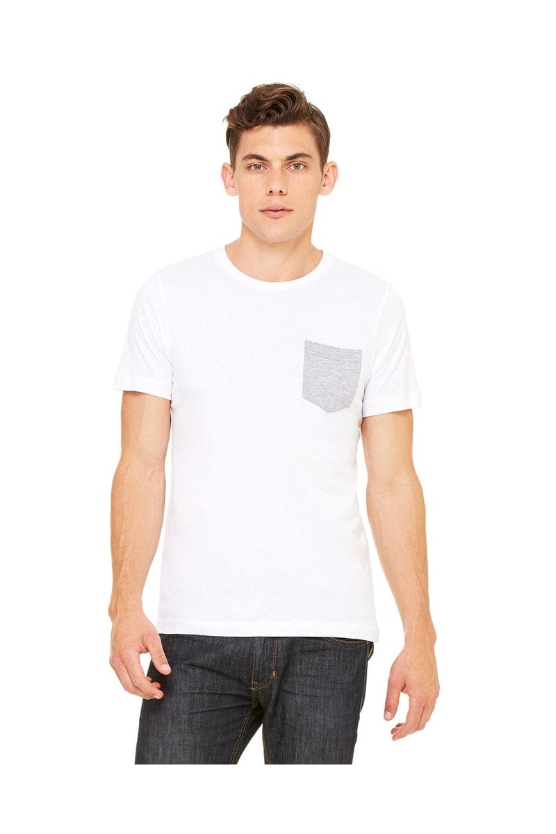 Bella+Canvas 3021: Men's Jersey Pocket T-Shirt in White/ Ath Hthr