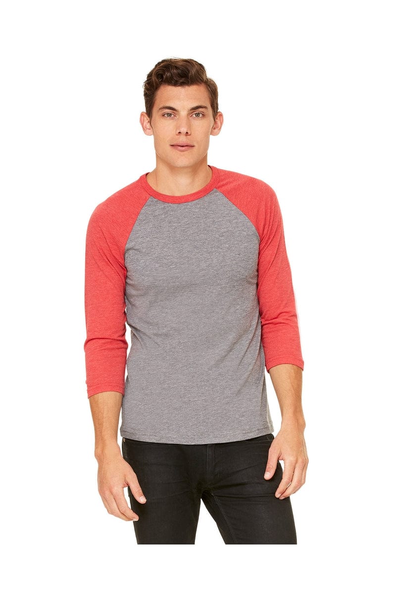 Bella+Canvas 3200: Raglan Sleeve in Grey/ Lt Red Trb
