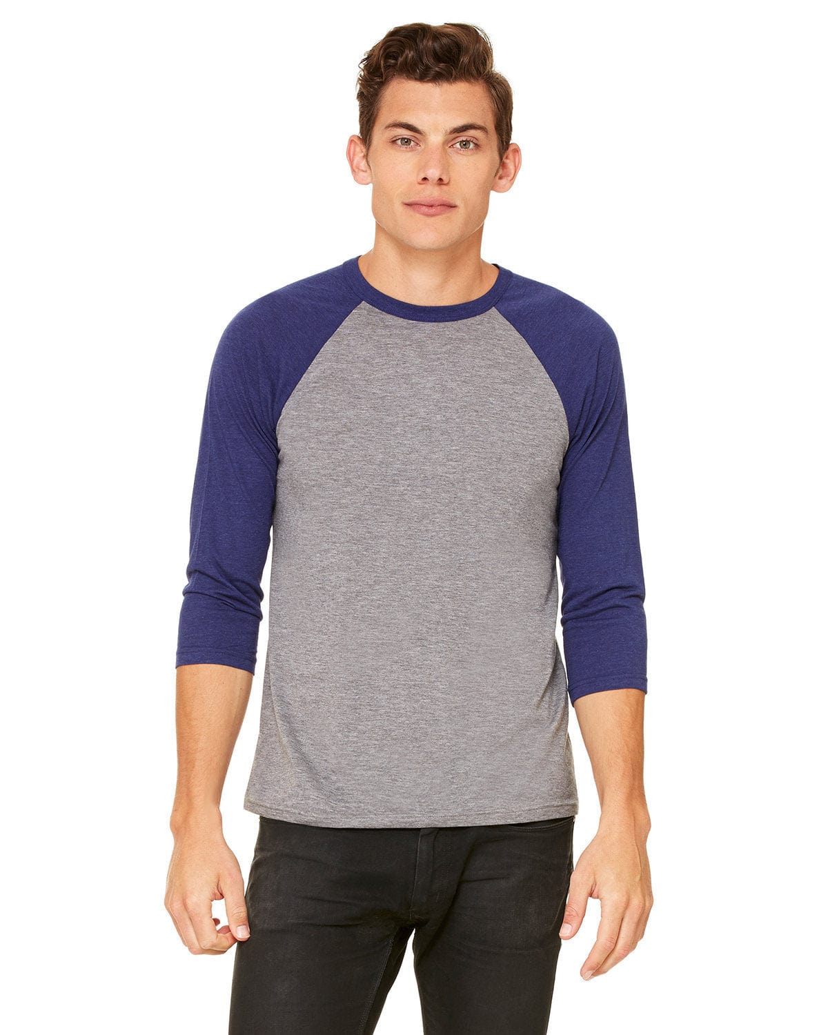 Bella+Canvas 3200: Raglan Sleeve in Grey/ Navy Trb