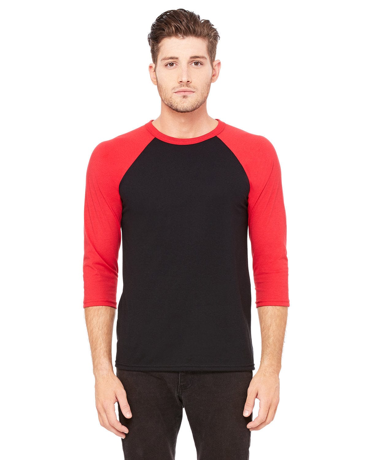 Bella+Canvas 3200: Raglan Sleeve in Black/ Red
