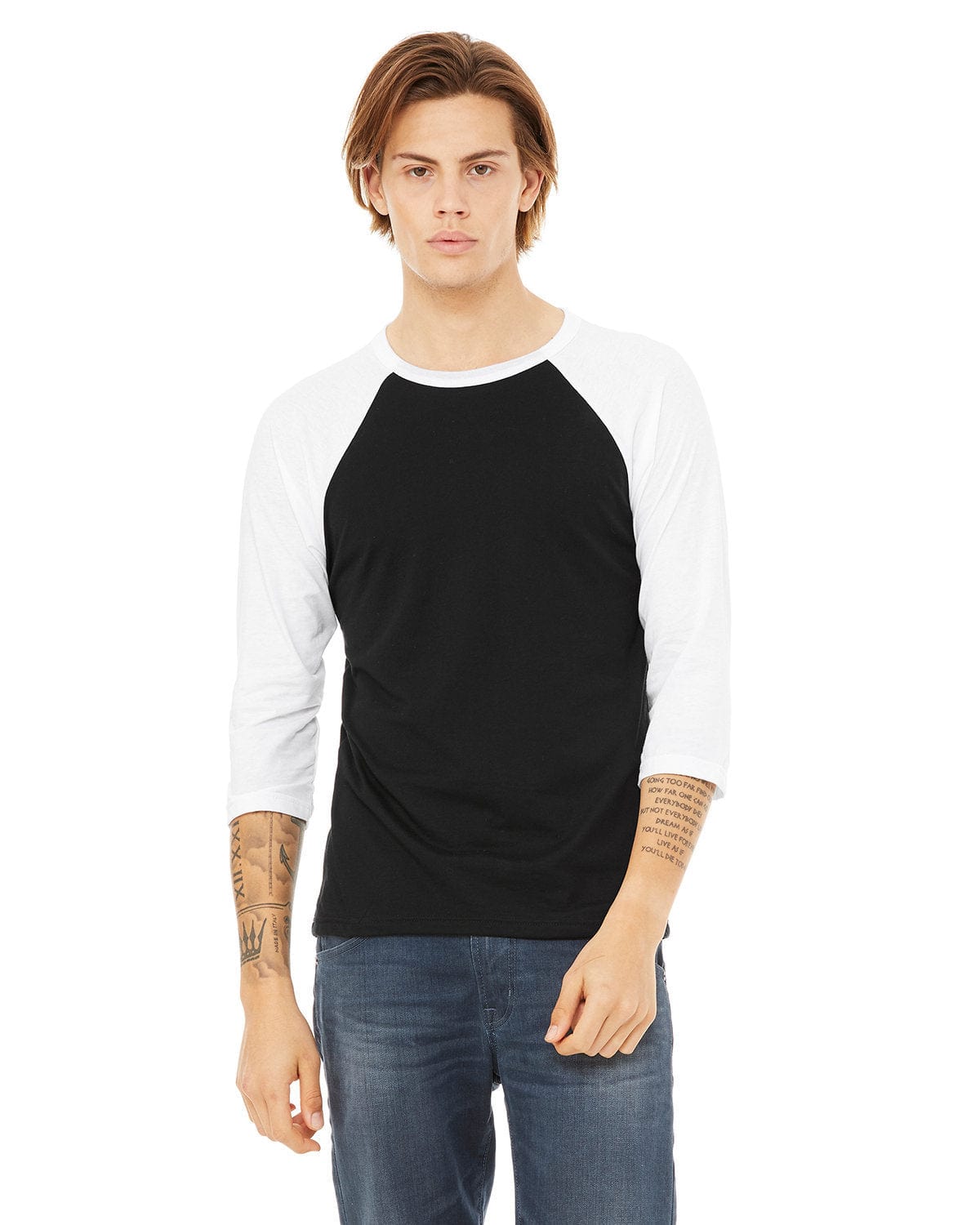 Bella+Canvas 3200: Raglan Sleeve in Black/ White
