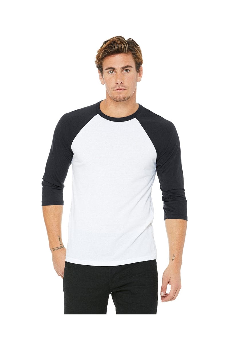 Bella+Canvas 3200: Raglan Sleeve in White/ Dark Grey