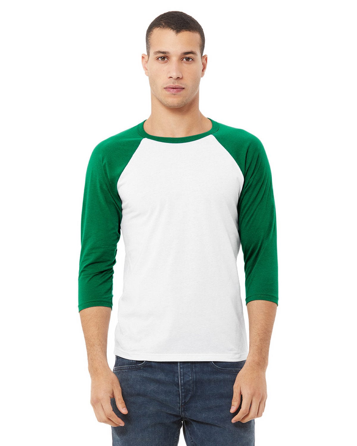 Bella+Canvas 3200: Raglan Sleeve in White/ Kelly