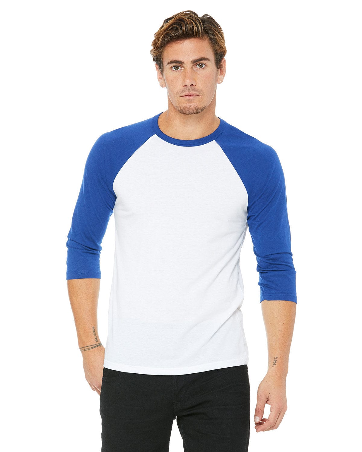 Bella+Canvas 3200: Raglan Sleeve in White/ Tr Royal