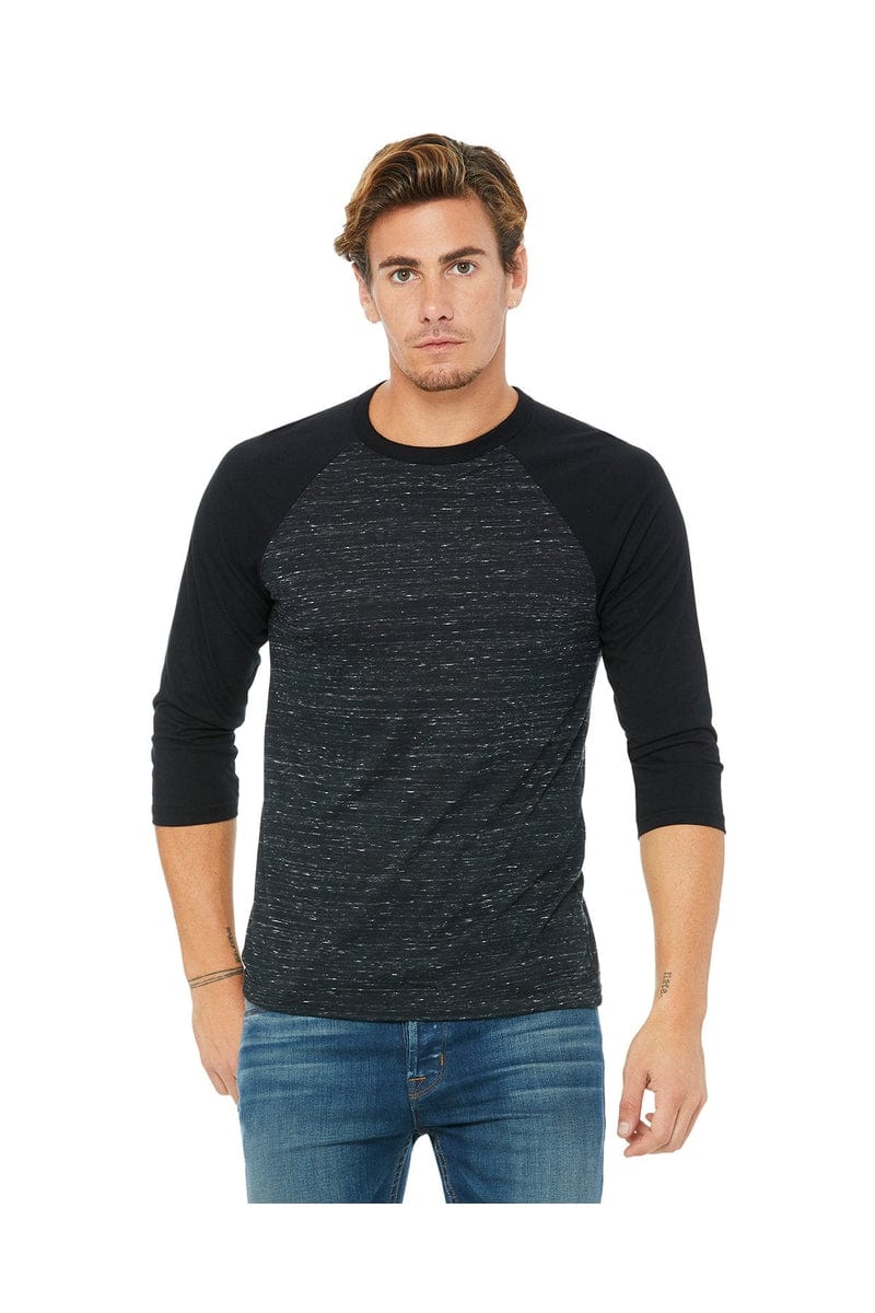 Bella+Canvas 3200: Unisex 3/4-Sleeve Baseball T-Shirt in Blck Mrble/ Blck
