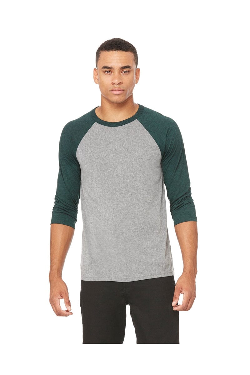 Bella+Canvas 3200: Unisex 3/4-Sleeve Baseball T-Shirt in Grey/ Emerld Trb