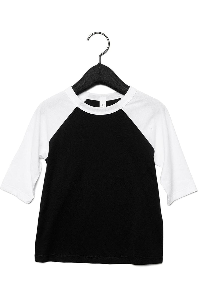 Bella+Canvas 3200T Toddler 3/4-Sleeve Baseball T-Shirt in Black/ White