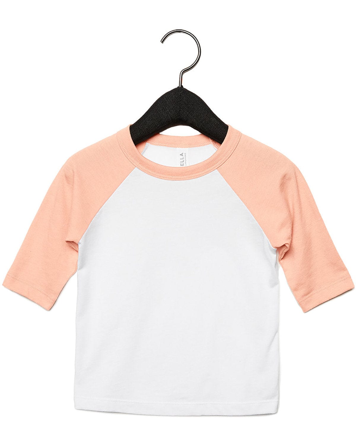 Bella+Canvas 3200T Toddler 3/4-Sleeve Baseball T-Shirt in Wht/ Hthr Peach
