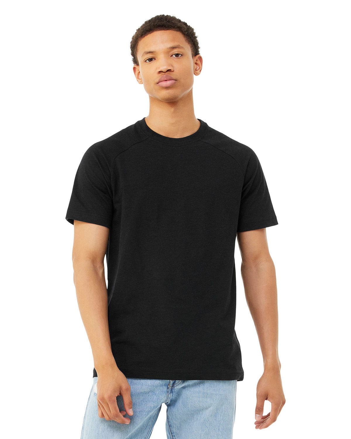 Bella+Canvas 3201 FWD Fashion Men's Heather CVC Raglan T-Shirt in Solid Blk Blend