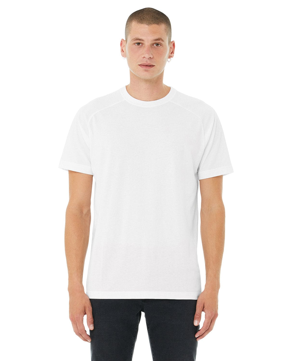 Bella+Canvas 3201 FWD Fashion Men's Heather CVC Raglan T-Shirt in Solid Wht Blend