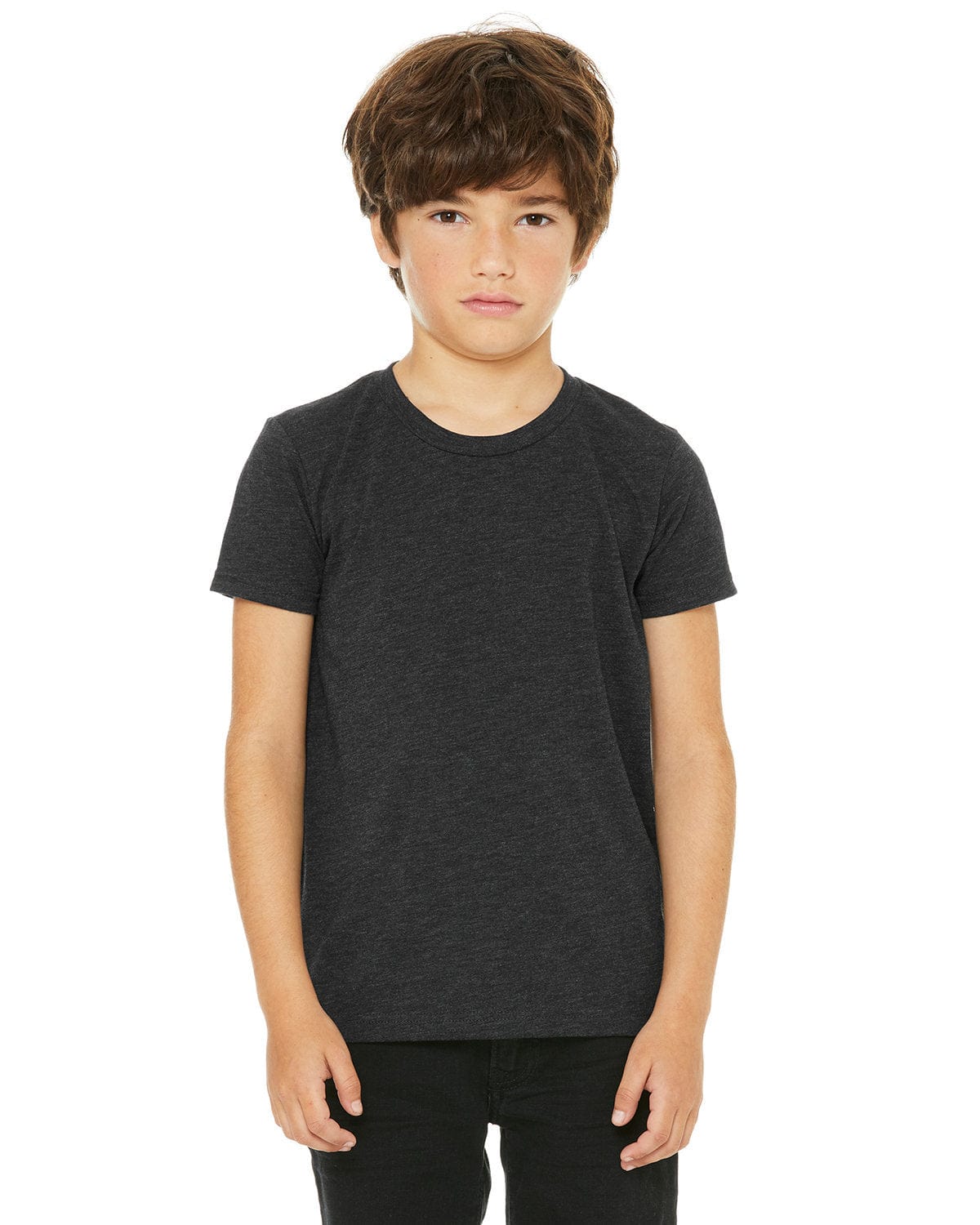 Bella+Canvas 3413Y: Youth Triblend Short Sleeve Tee in Char Blk Triblnd