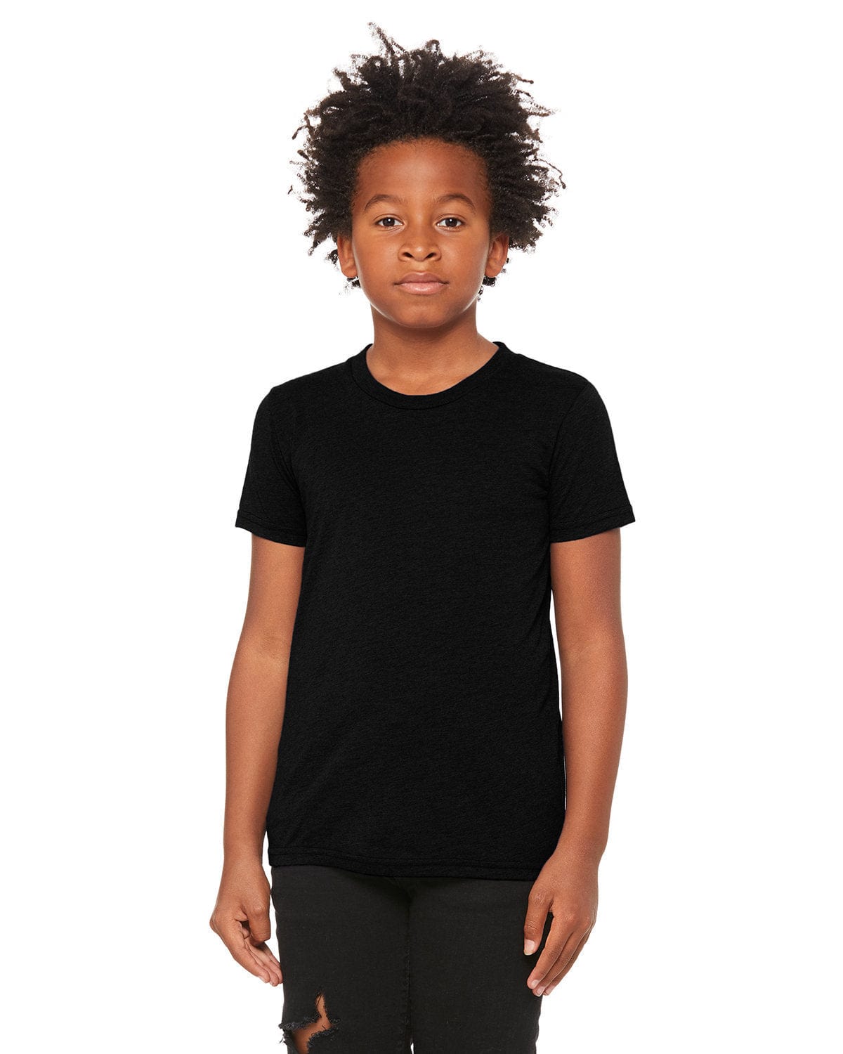 Bella+Canvas 3413Y: Youth Triblend Short Sleeve Tee in Solid Blk Trblnd