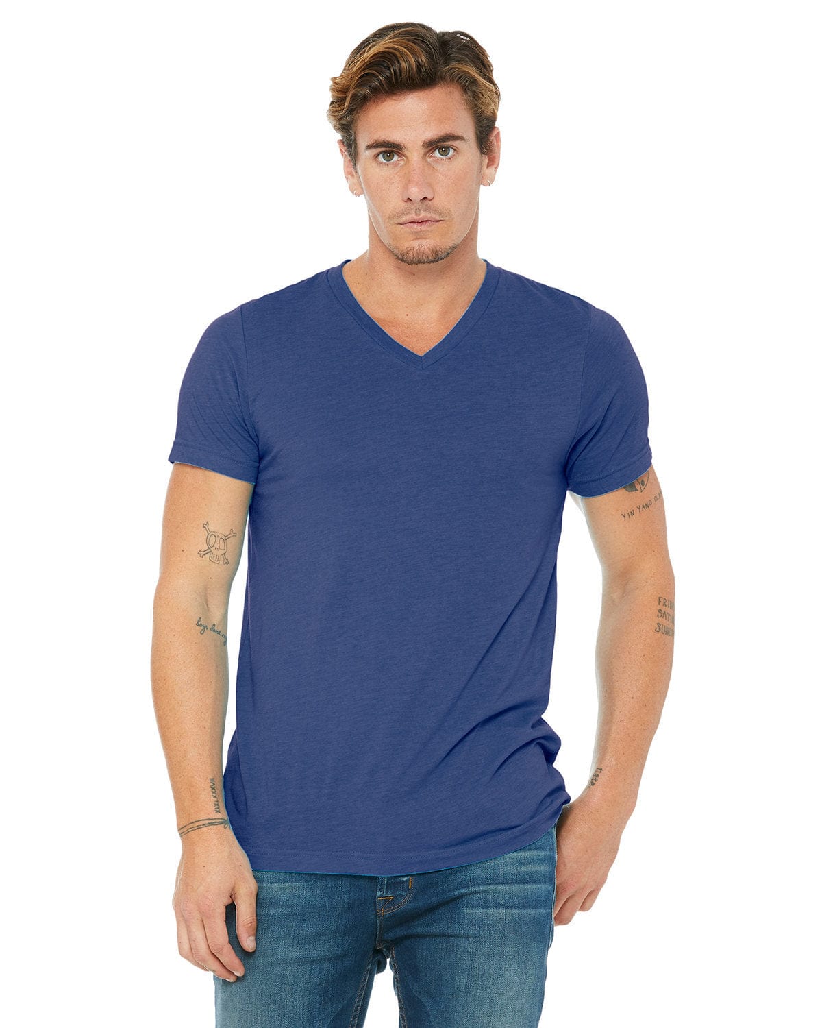 Bella+Canvas 3415C: Unisex Triblend V-Neck T-Shirt in Tr Royal Triblnd