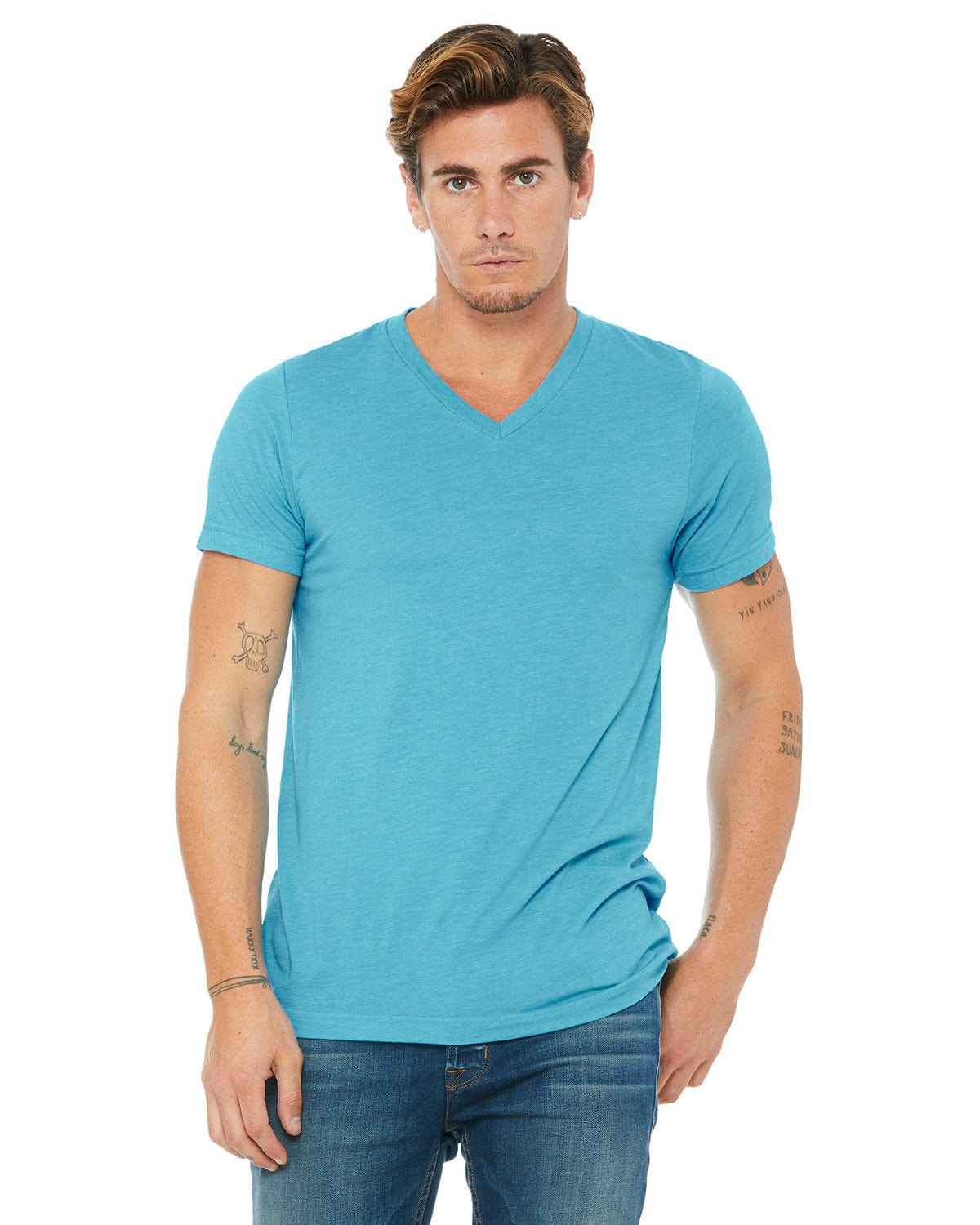 Bella+Canvas 3415C: Unisex Triblend V-Neck T‑Shirt in Aqua Triblend