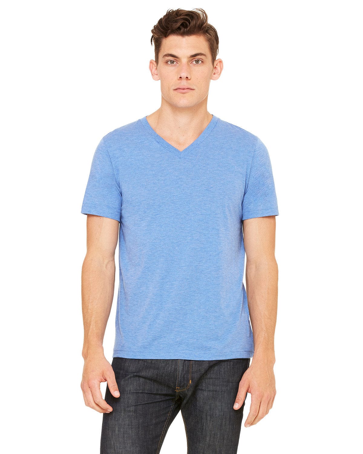 Bella+Canvas 3415C: Unisex Triblend V-Neck T‑Shirt in Blue Triblend