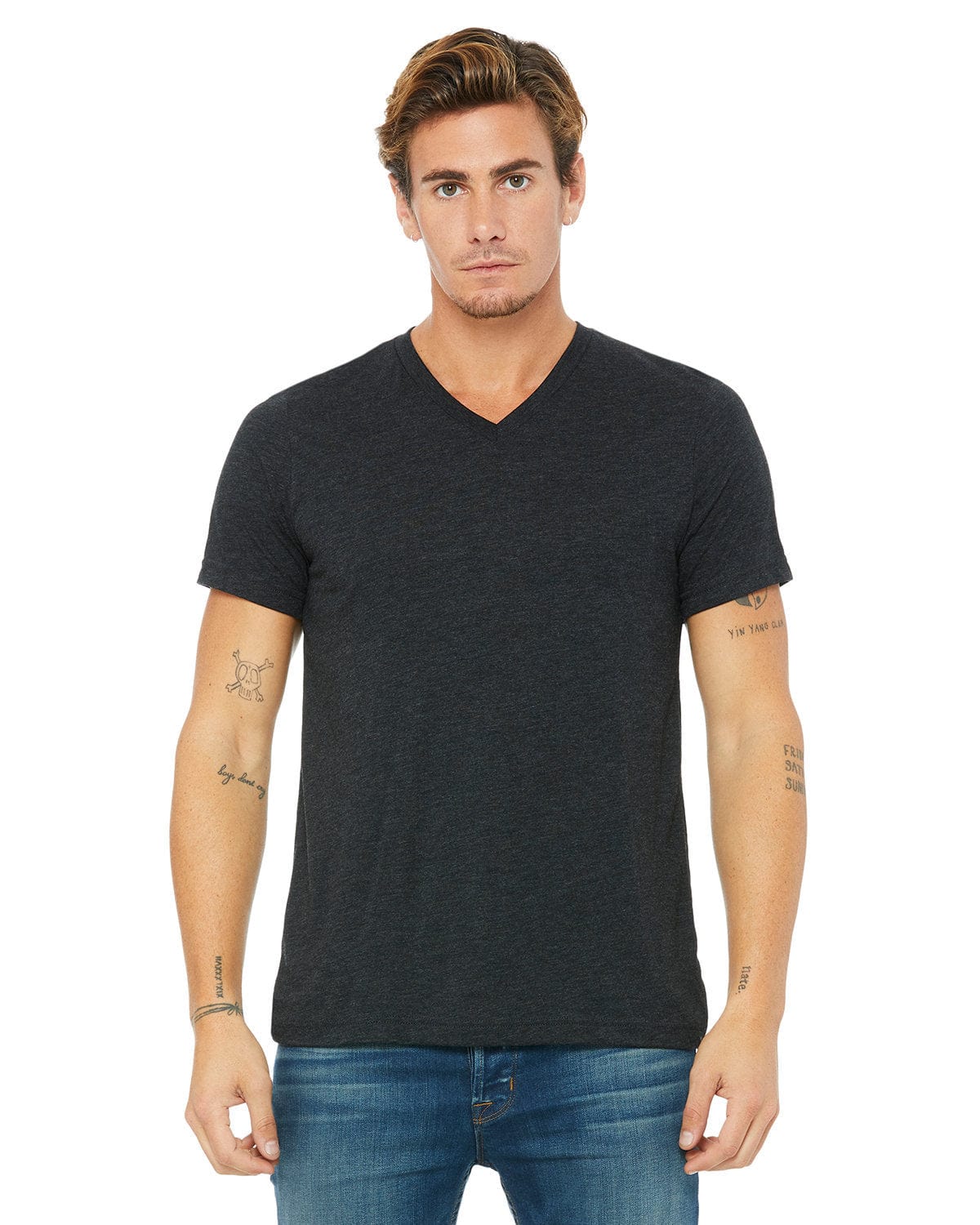 Bella+Canvas 3415C: Unisex Triblend V-Neck T-Shirt in Char Blk Triblnd