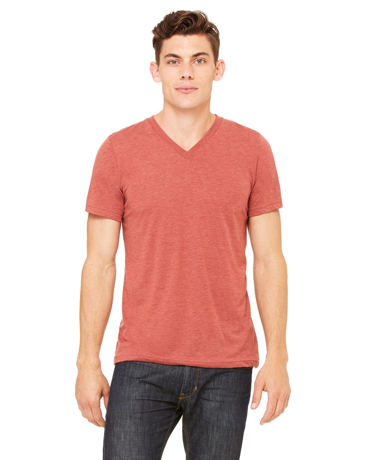 Bella+Canvas 3415C: Unisex Triblend V-Neck T‑Shirt in Clay Triblend