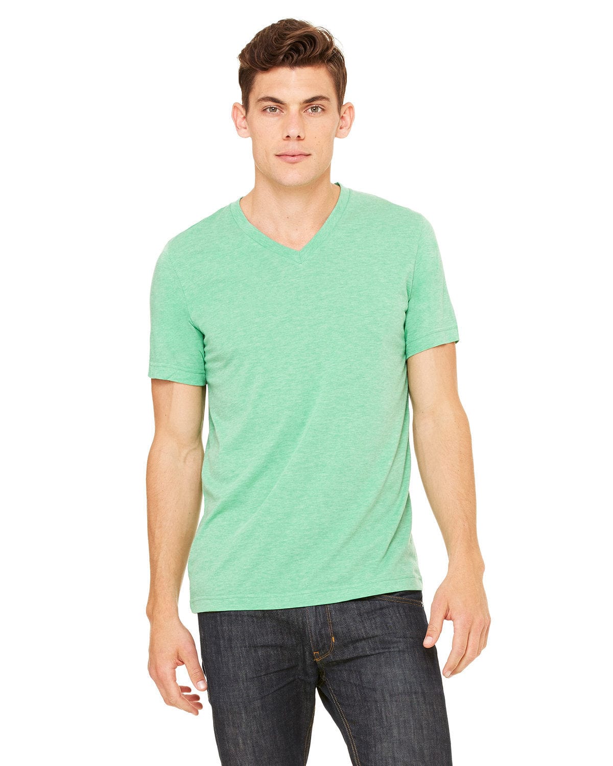 Bella+Canvas 3415C: Unisex Triblend V-Neck T‑Shirt in Green Triblend