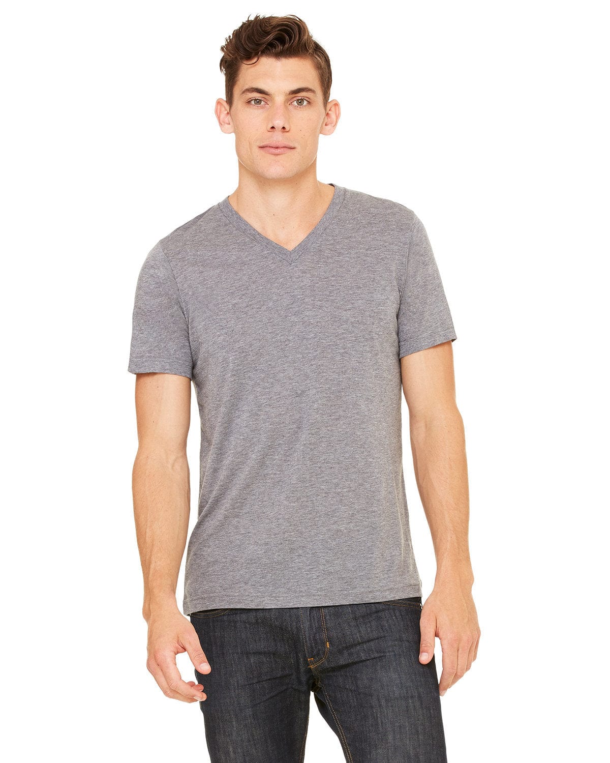 Bella+Canvas 3415C: Unisex Triblend V-Neck T‑Shirt in Grey Triblend