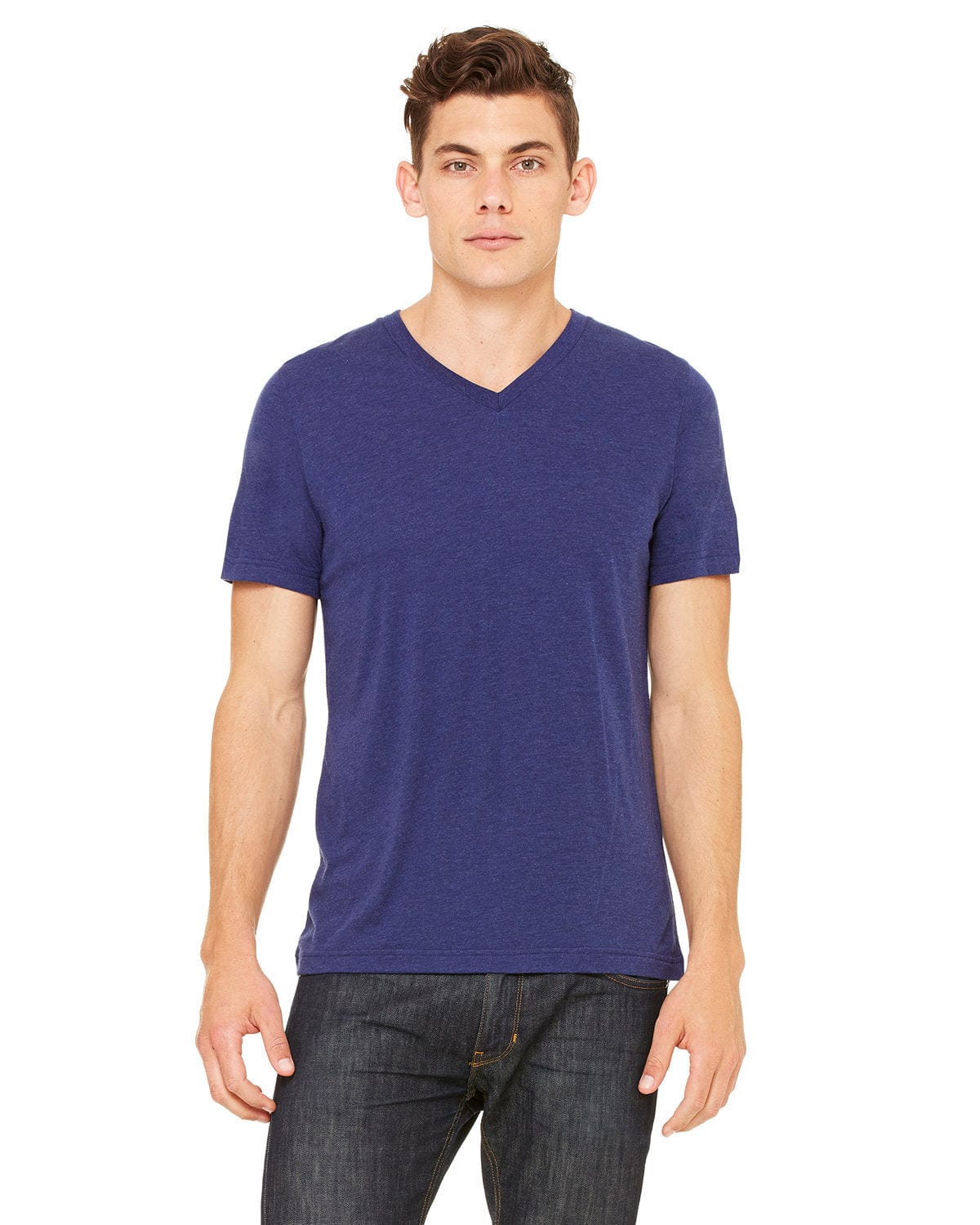 Bella+Canvas 3415C: Unisex Triblend V-Neck T‑Shirt in Navy Triblend
