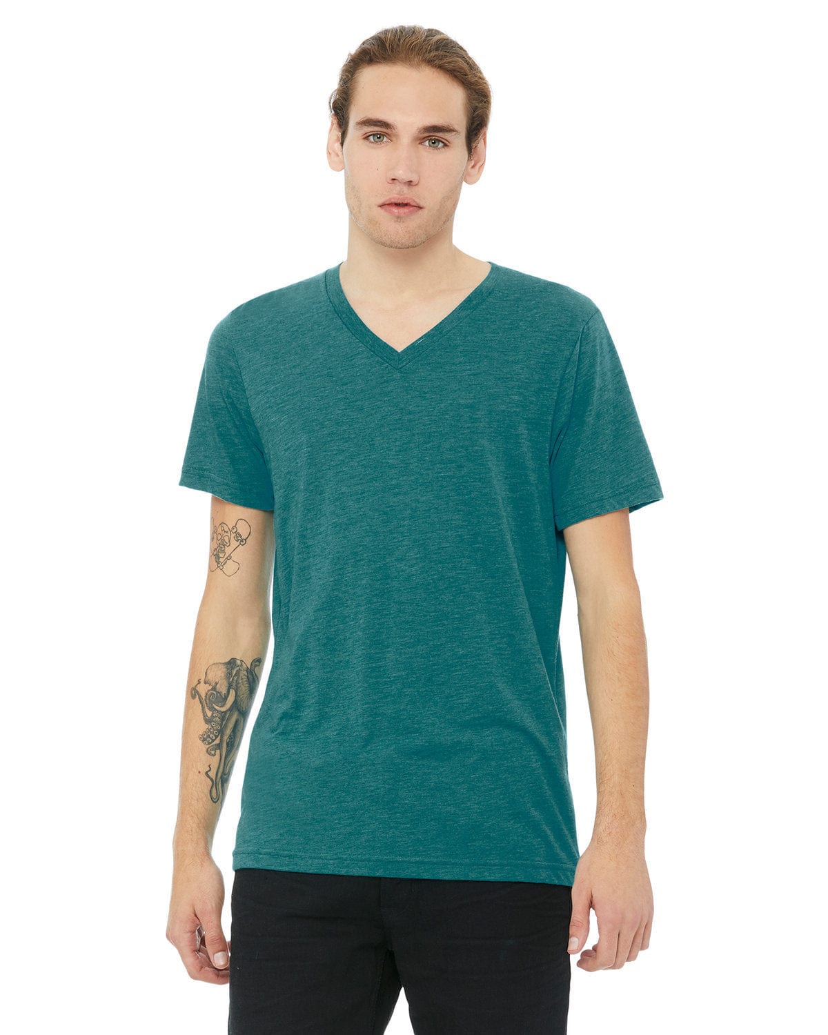 Bella+Canvas 3415C: Unisex Triblend V-Neck T-Shirt in Teal Triblend