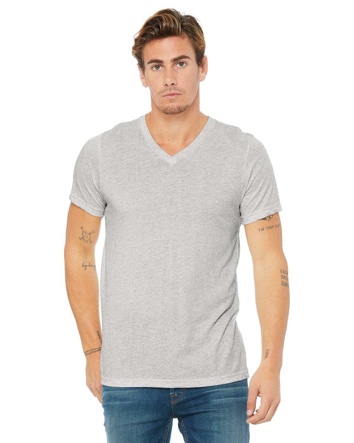 Bella+Canvas 3415C: Unisex Triblend V-Neck T‑Shirt in Wht Flck Triblnd
