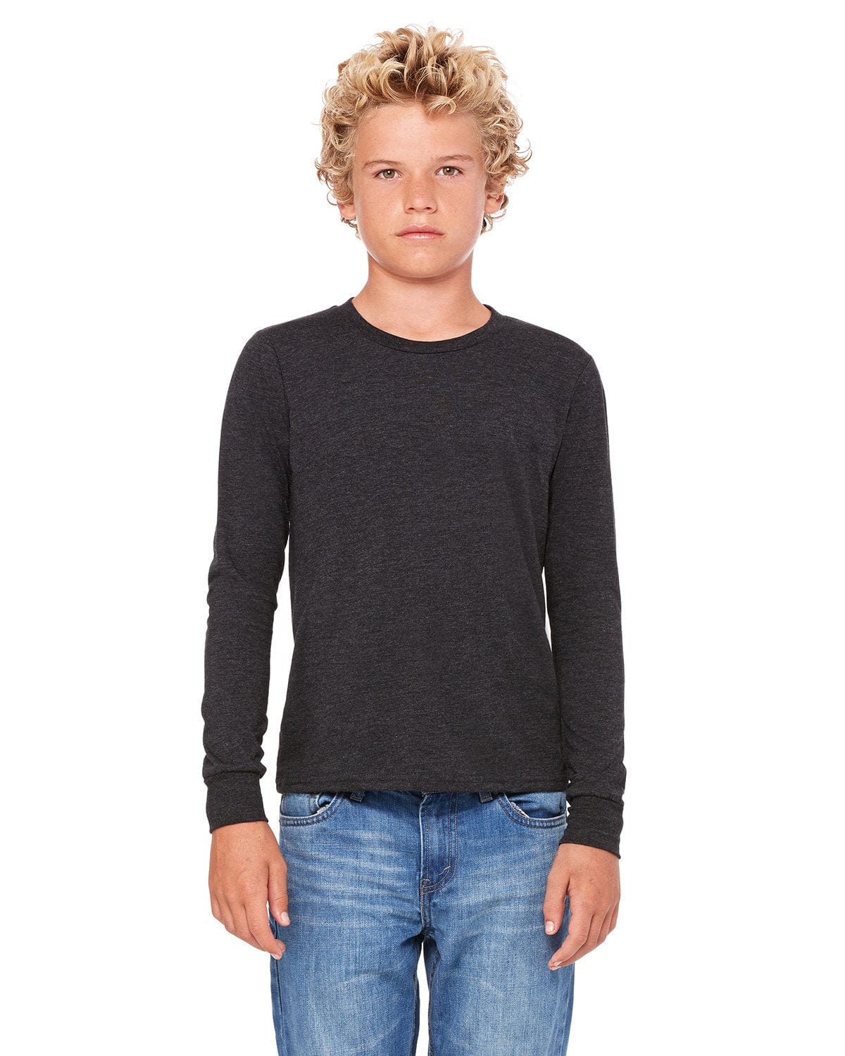 Bella+Canvas 3501Y Youth Jersey Long-Sleeve T-Shirt in Char Blk Triblnd