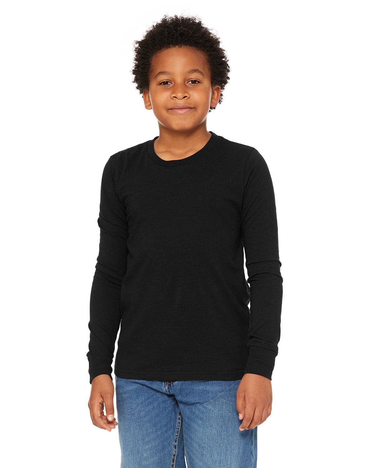 Bella+Canvas 3501Y Youth Jersey Long-Sleeve T-Shirt in Black Heather