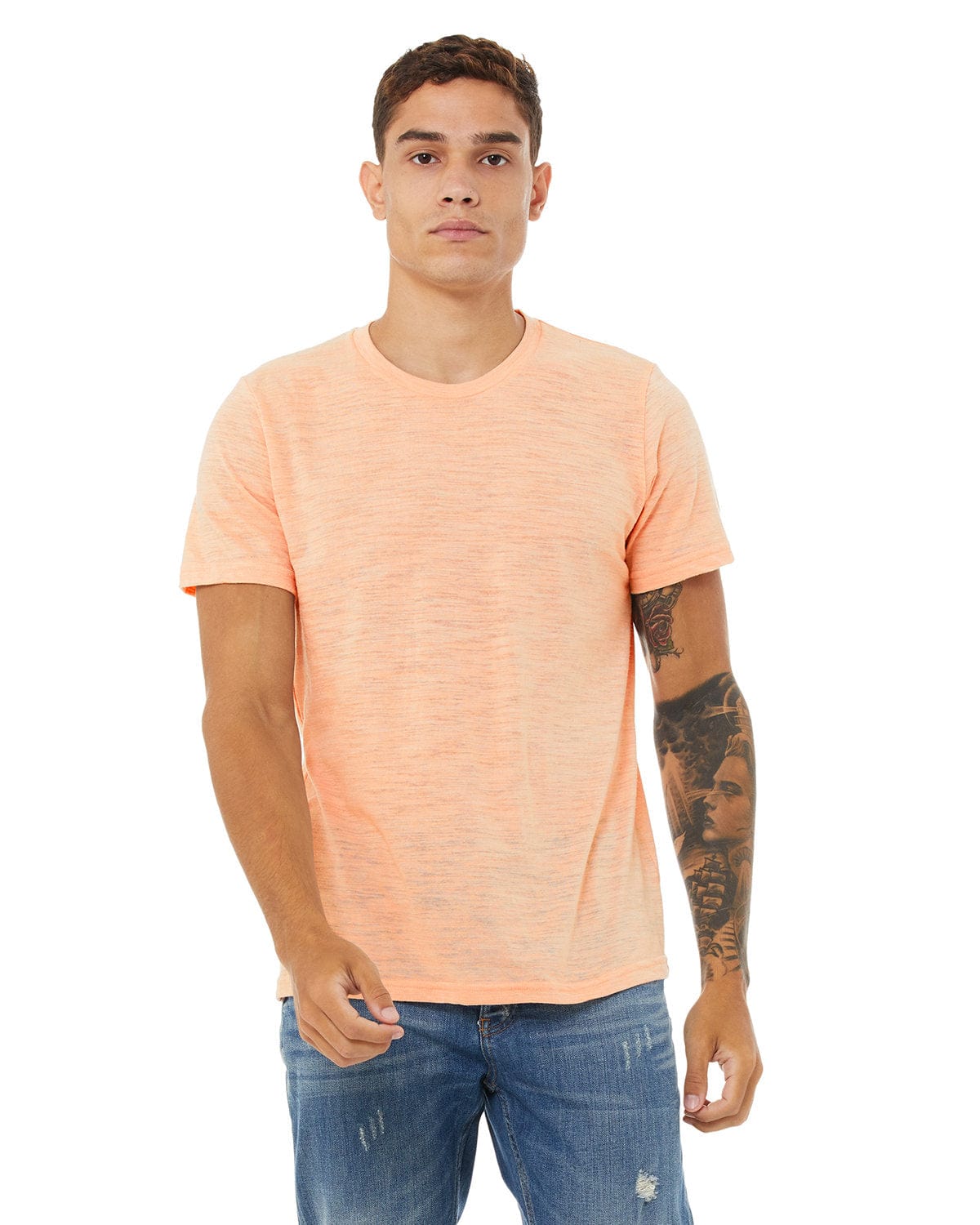 Bella+Canvas 3650: Unisex Poly-Cotton Short-Sleeve T‑Shirt in Peach Slub