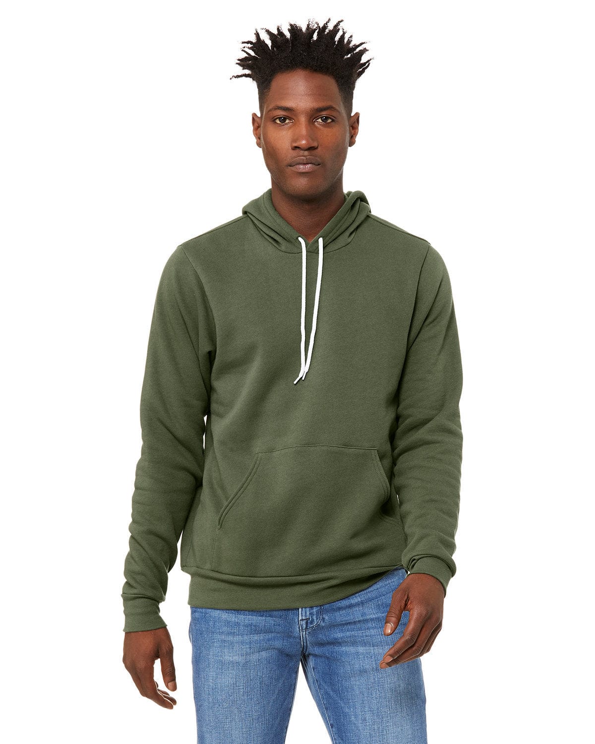 Bella+Canvas 3719 Unisex Sponge Fleece Pullover Hooded Sweatshirt in Military Green