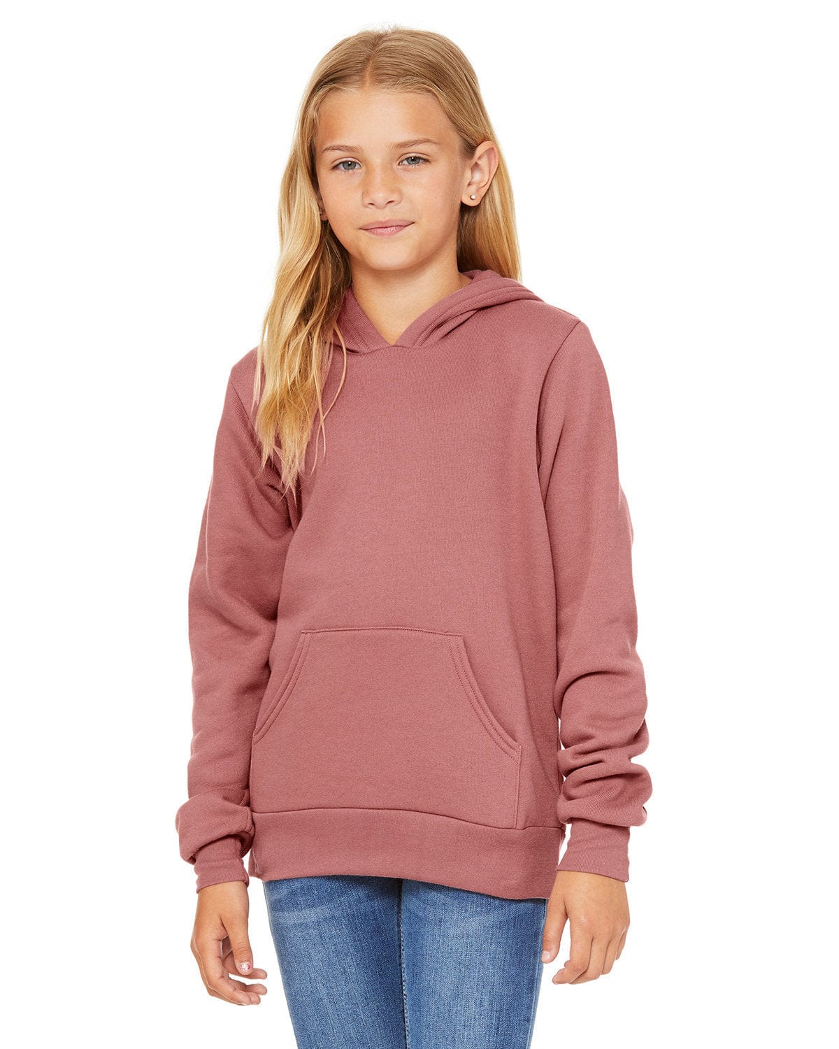 Bella+Canvas 3719Y Youth Sponge Fleece Pullover Hooded Sweatshirt in Mauve