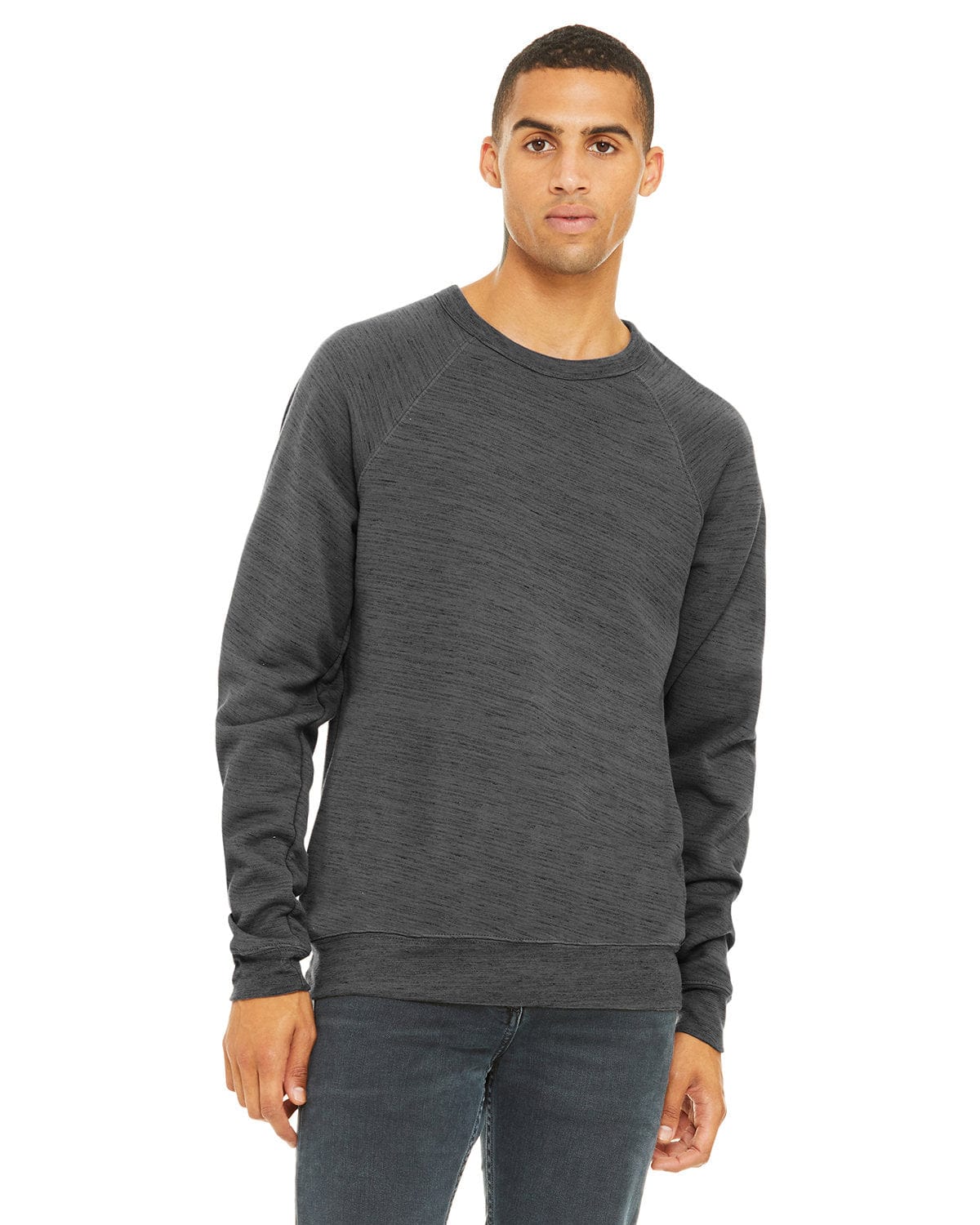 Bella+Canvas 3901: Unisex Sponge Fleece Raglan Sweatshirt in Dk Gry Mrble Flc