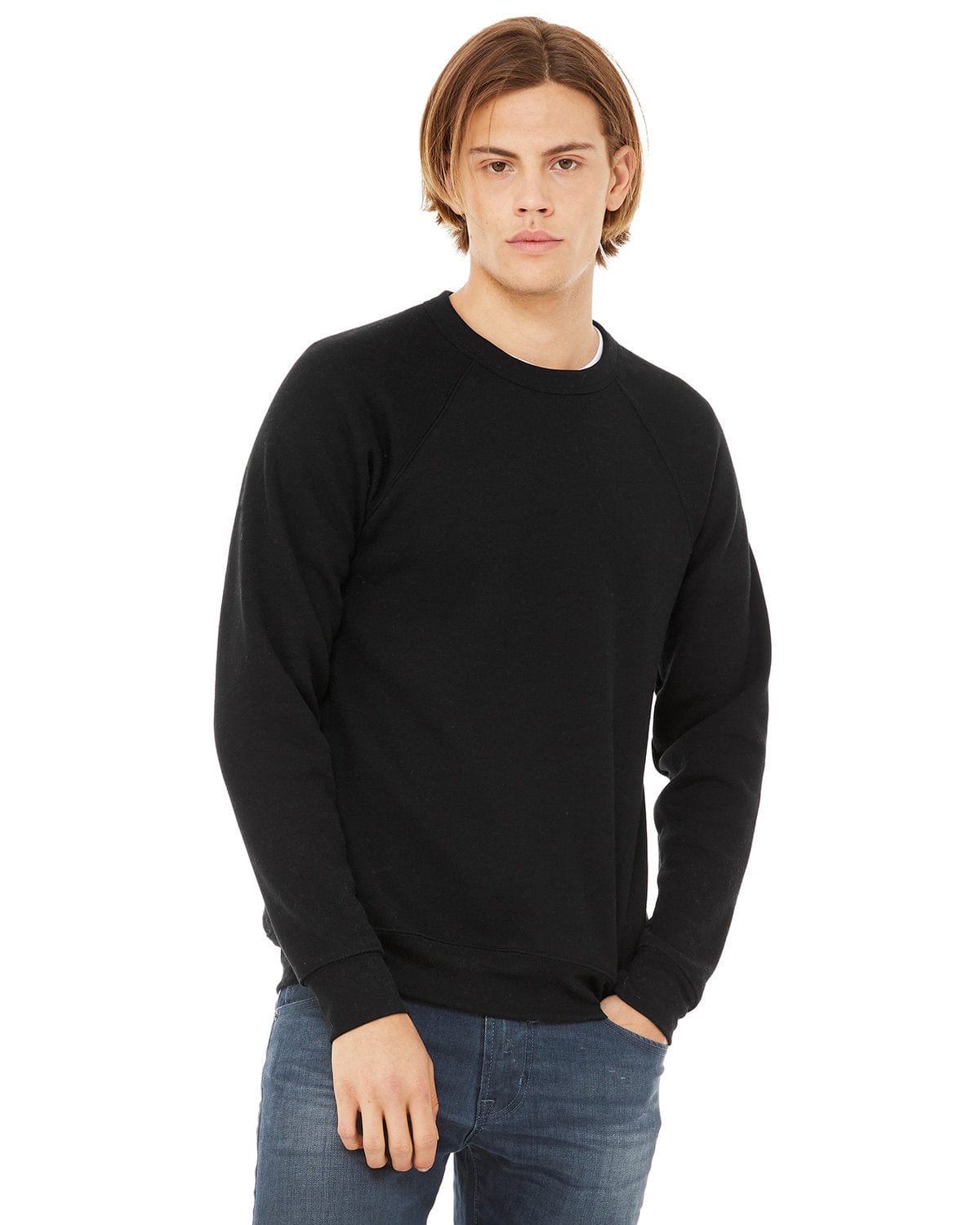 Bella+Canvas 3901: Unisex Sponge Fleece Raglan Sweatshirt in Black